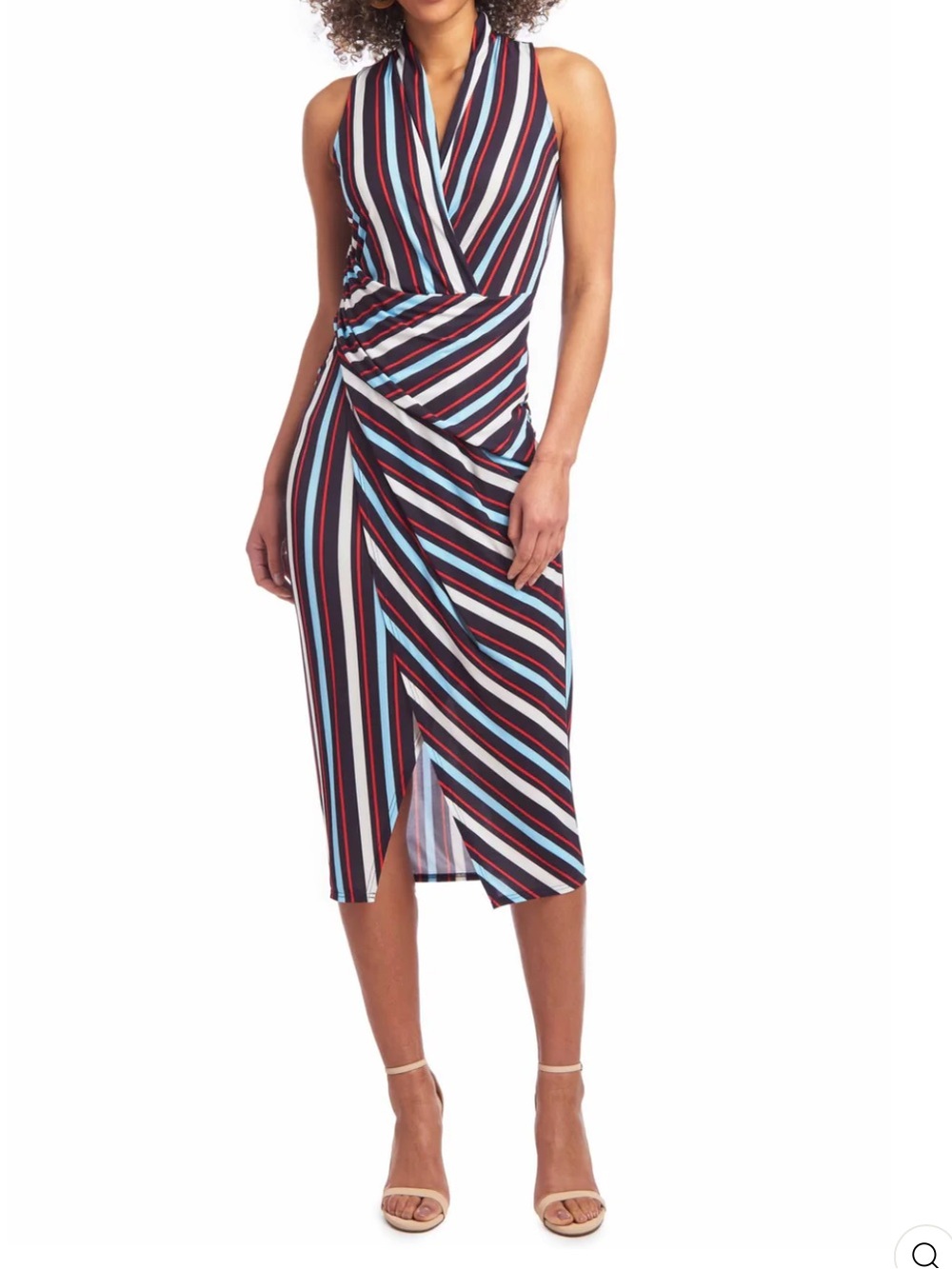 RACHEL Rachel Roy Multicolor Striped Sleeveless Faux Wrap Midi Dress Size M